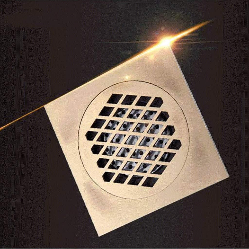 Floor Drain-Copper Bathroom Floor Drain Square Shower Sink Drain Strainer, Gold