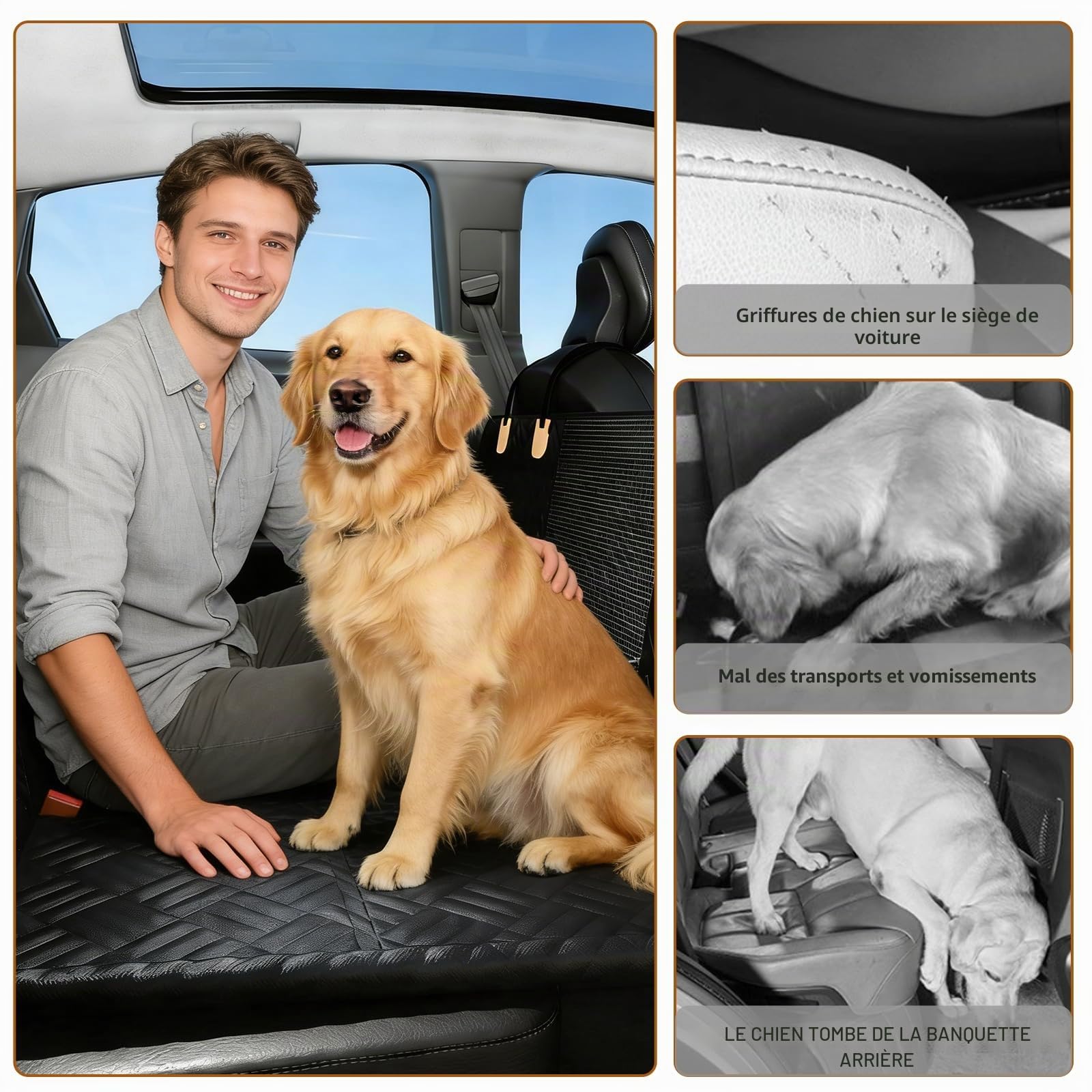 Couverture pour siège arrière de voiture 130x154CM, couverture imperméable pour chien 600D en tissu Oxford avec revêtement en caoutchouc antidérapant, résistant aux rayures et facile à