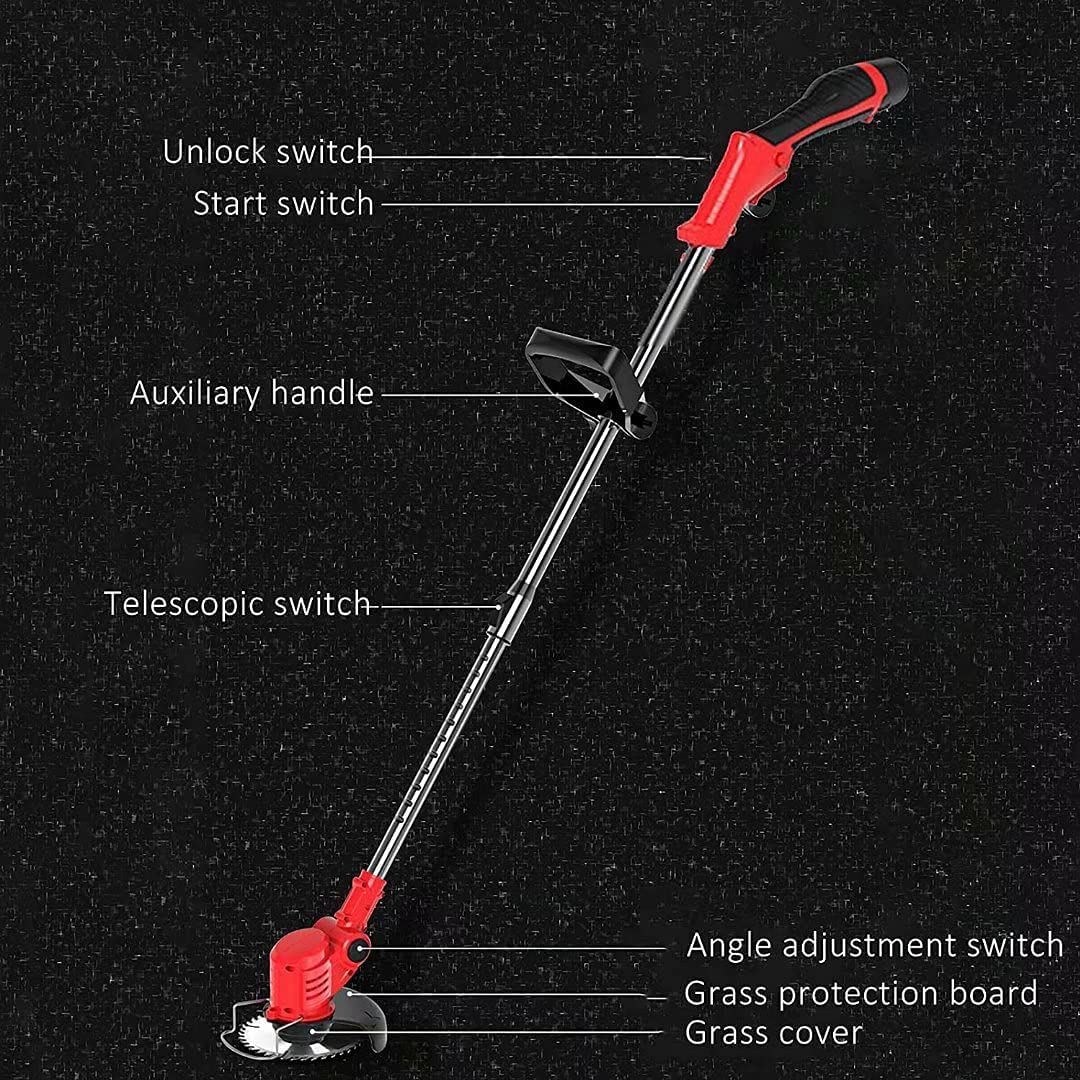 Desbrozadora de batería de 12 V, cortadora de césped inalámbrica, portátil, con Gafas Protectoras. El Cabezal se Puede Ajustar a 90° con 2 Barras