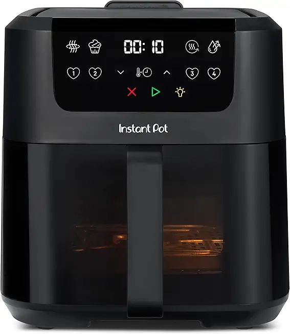 Instant Pot Vortex Compact Schwarz-Heißluftfritteuse 5 l Korb, Familiengröße, 4 in 1 – Heißluftfrittieren, Trocknen, Backen, Aufwärmen, Antihaftbeschichtung, leicht zu reinigen, spülmaschinenfest