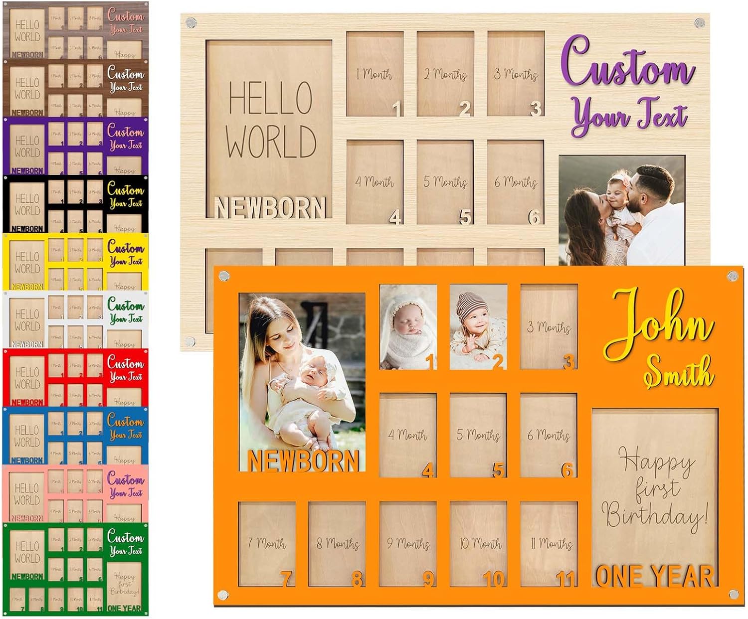 My First Year Photo Frame Personalized Wooden Photo Frame with Baby Name Picture Wood First Year Milestone Photo Frames 12 Monthly Picture Frames 1st Birthday Decorations Baby Keepsake Customized Gift