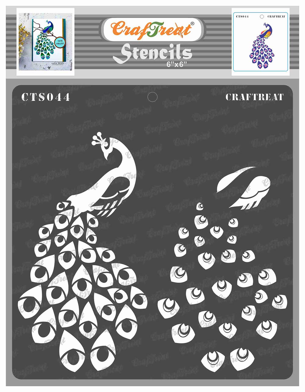CrafTreat Layered Peacock Stencils for Painting on Wood, Canvas, Paper, Fabric, Floor, Wall and Tile - Peacock - 6x6 Inches - Reusable DIY Art and Craft Stencils - Peacock Stencil Template