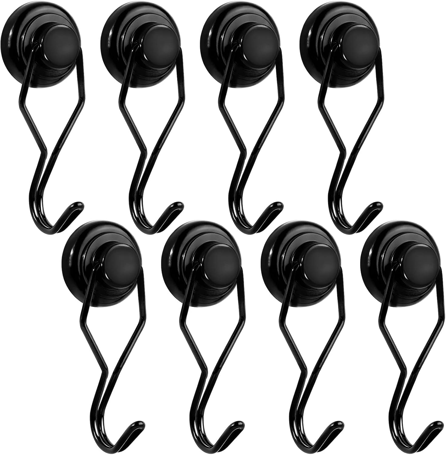 E BAVITE Swivel Swing Black Magnetic Hooks, 80lbs Heavy Duty Neodymium Magnet Hook with Black Epoxy Coating for Refrigerator, Cruise, BBQ Grill Tools etc, 2.66in in Length, Pack of 8