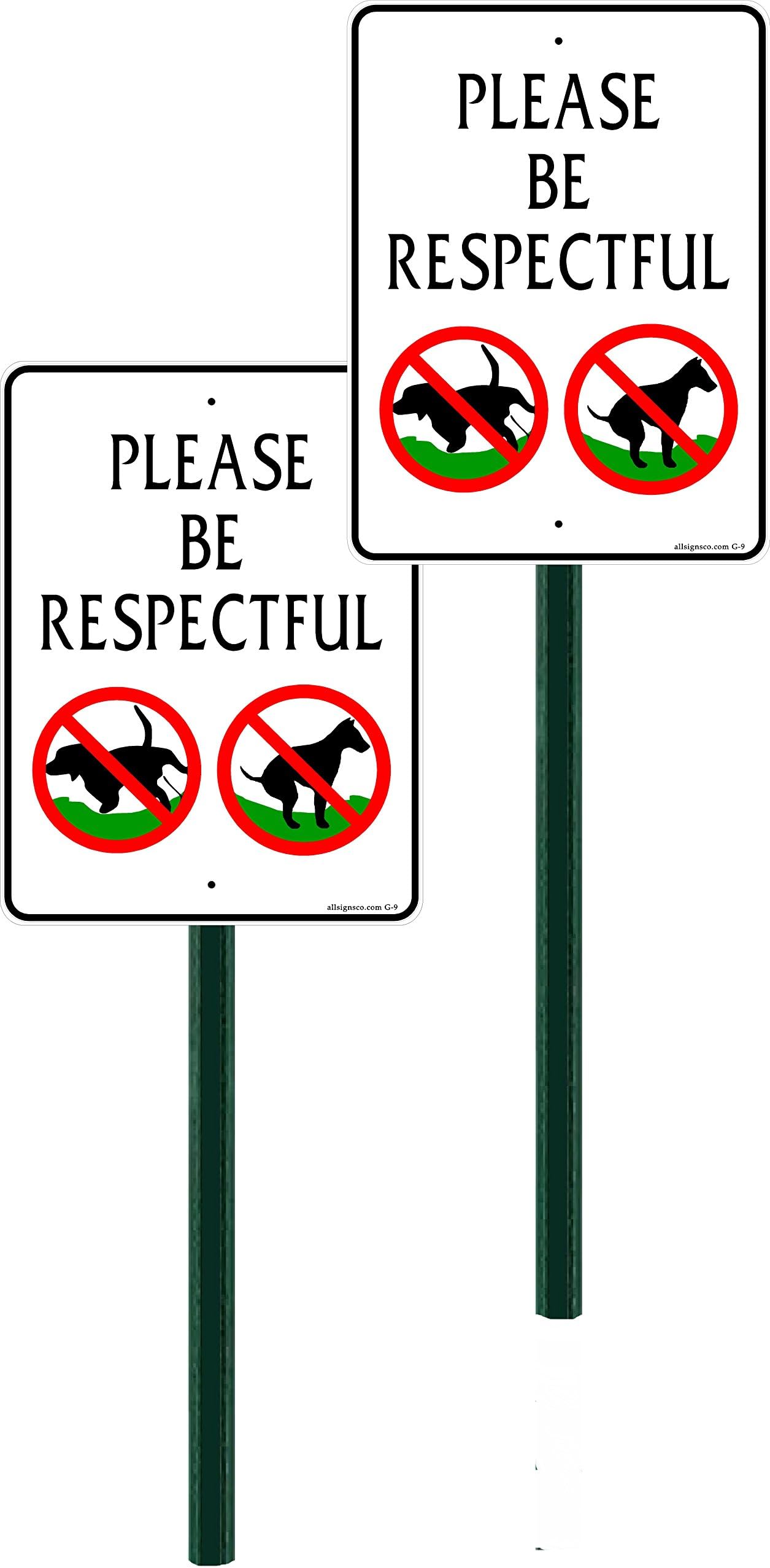 allsignsco 2-Pack, Discreet Please Be Respectful Sign, 7" x9" with 2 ft Steel Stake Assembled