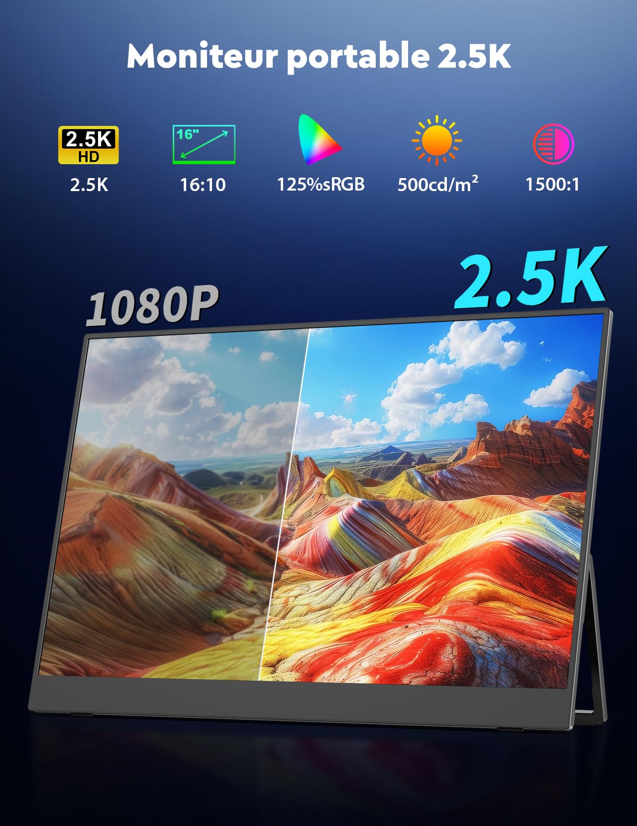 MAGICRAVEN 16" 2.5K Kabelloser Portable Monitor mit 8000-mAh Akku, 1600P Tragbarer Monitor, Laptop Bildschirm Erweiterung, Mobiler Monitor IPS Screen, Unterstützt AirPlay/Miracast,für Laptop/Telefone