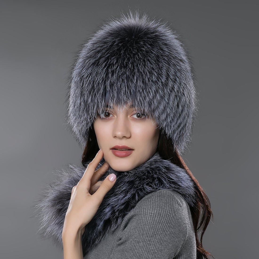 URSFUR Women Wig Scarf Set Real Fox Hat Wrap Winter Accessories