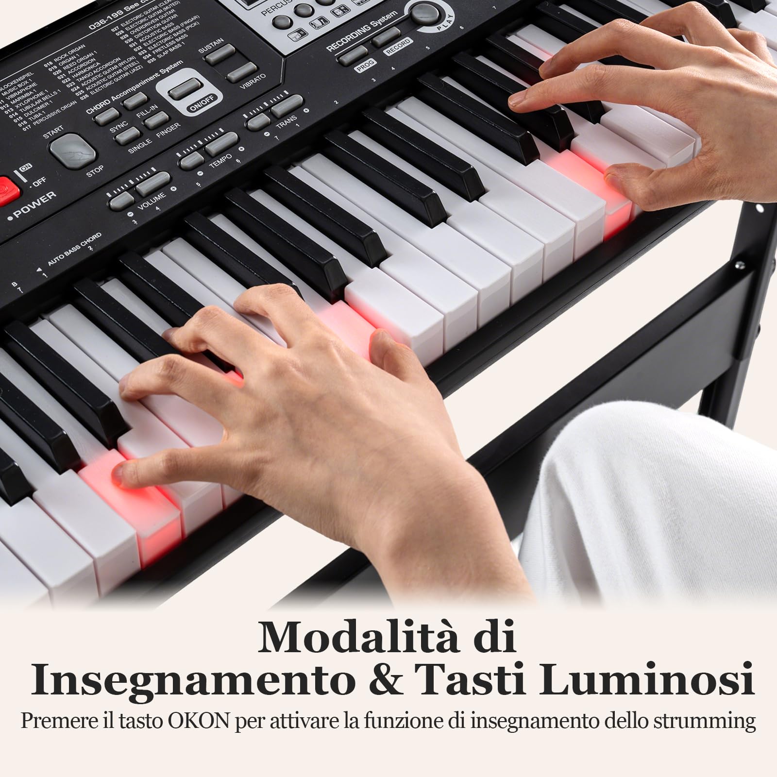 COSTWAY Tastiera Pianoforte a 61 Tasti, Set Tastiera Elettrica con Supporto Regolabile e Sgabello, 200 Ritmi & 200 Toni, 70 Demo, Adesivi per Note, Strumento Musicale per Principianti e Adolescenti