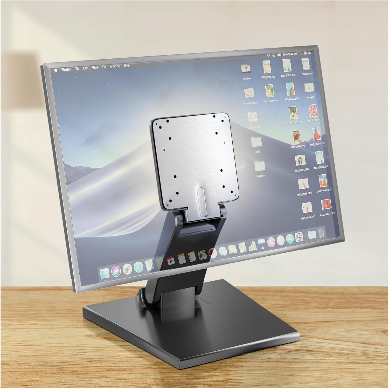 Lay Flat Monitor Stand, Metal Foldable Low Profile Monitor Stands, Adjustable LCD Monitor Stand with VESA Hole 75x75mm&100x100mm, 10-27 inch Touch Screen Vesa Monitor Desk Bracket