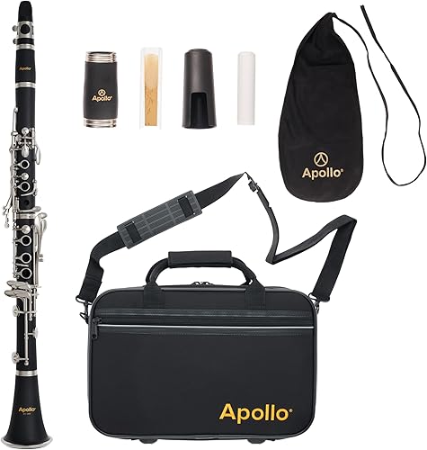 Apollo Clarinete en plástico ABS con llaves niqueladas, completo con estuche y accesorios