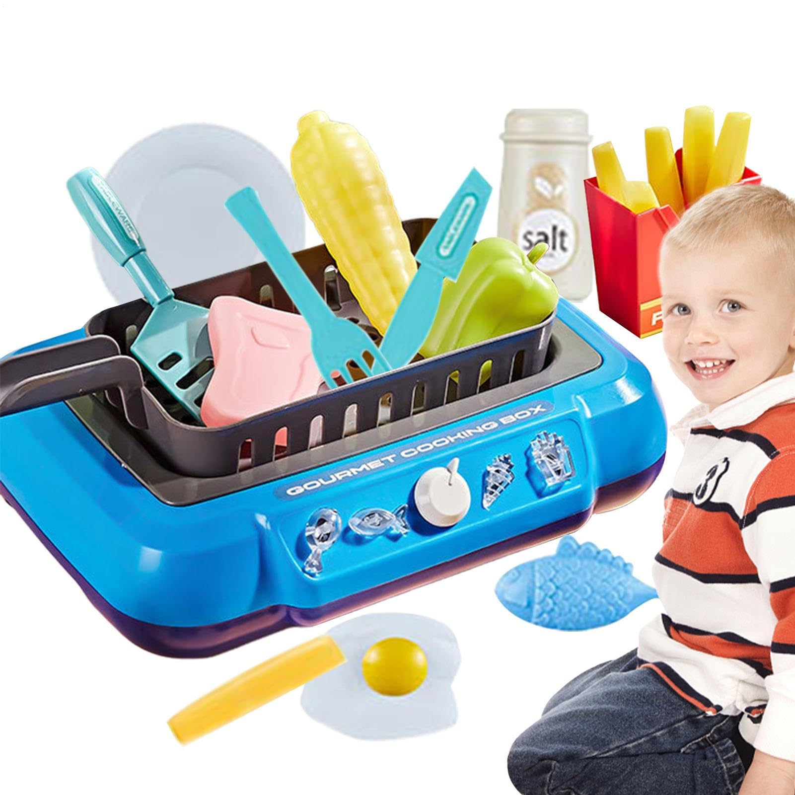 Gourmet Cooking Box Toy - Kids Kitchen, juego de fingir | Juego realista kit de accesorios de comida, utensilio reutilizable para niños niñas regalo regalo cumpleaños desarrollo juego de rol creación