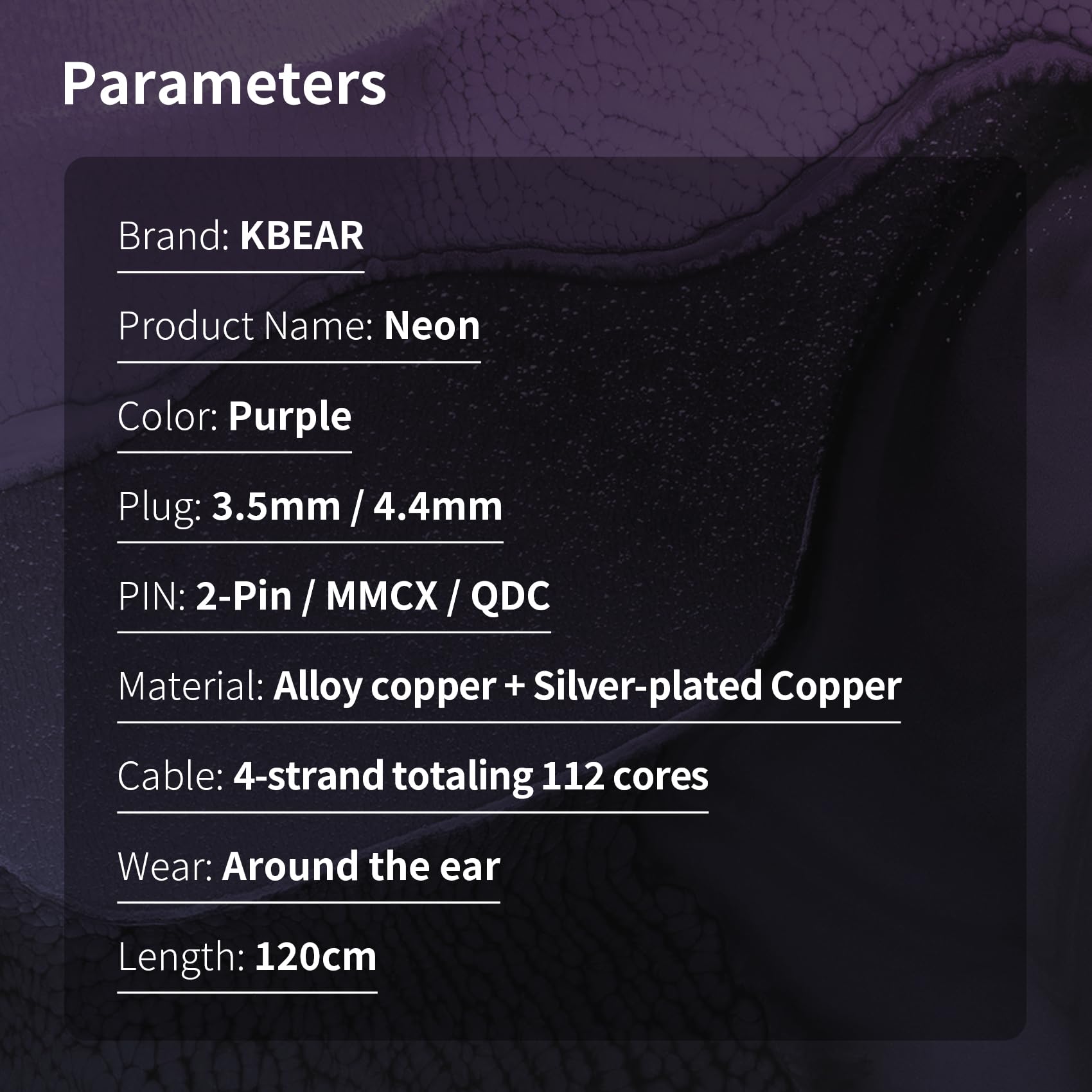 KBEAR Câble audio HiFi fluo 2 broches 5N en cuivre sans oxygène haute pureté 3,5 mm fiche 120 cm pour KZ ZST / ZS10 PRO / AS16 PRO/EDX PRO, CCZ Melody