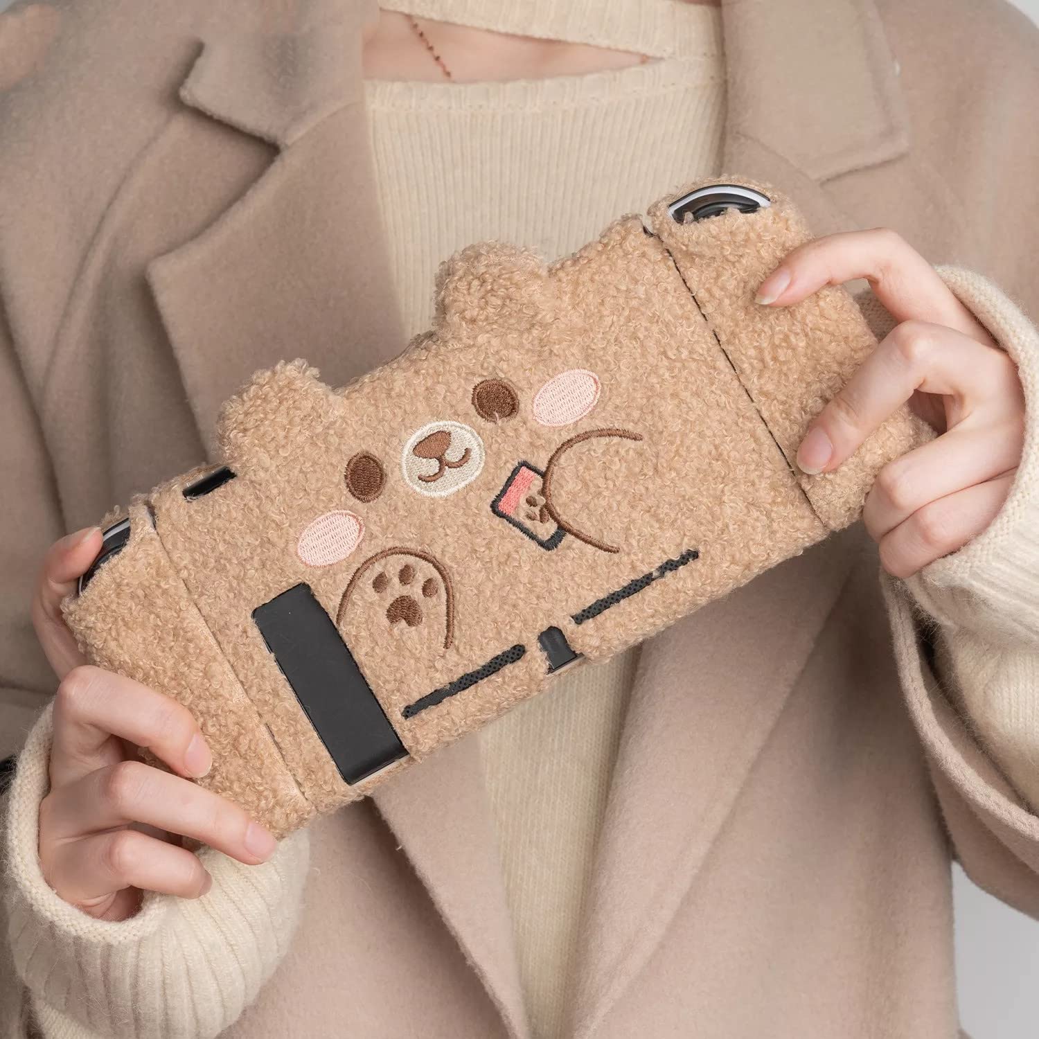 LIENG Nintendo Switch Case Cute Bear Plush Nintend Switch Protective Hard Shell Split Joy-con Cover For NS Accessories - 