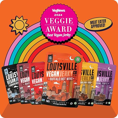 Miniatura 7 de Louisville Vegan Jerky - Buffalo Hot Wing Carne vegana y vegetariana - Cecina para morder los labios - Snacks veganos altos en proteínas sin gluten,