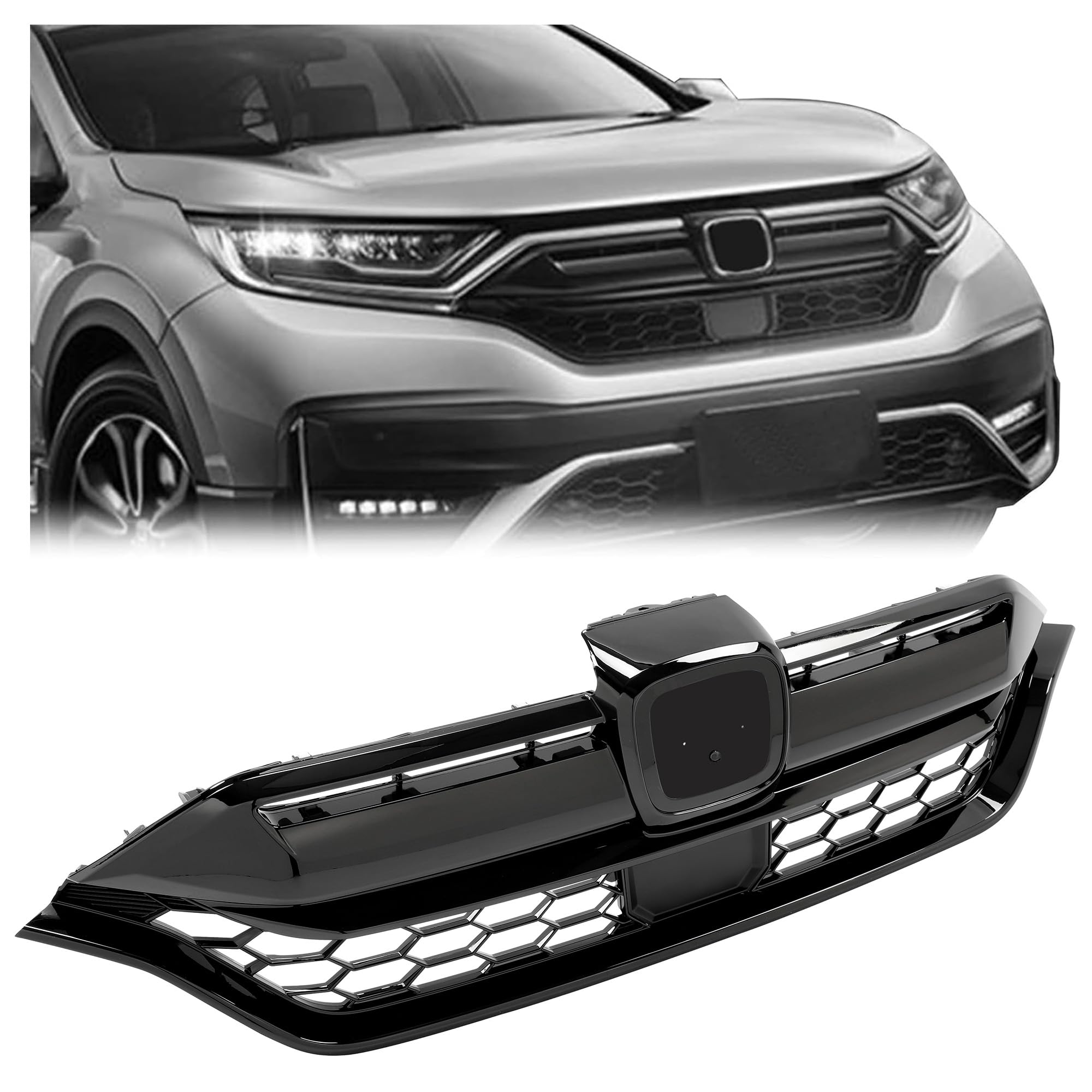 Kojem Front Bumper Grill Grille Compatible with 2020-2022 Honda CRV CR-V 71121-TLA-A60 08F21-TLA-100B Honeycomb