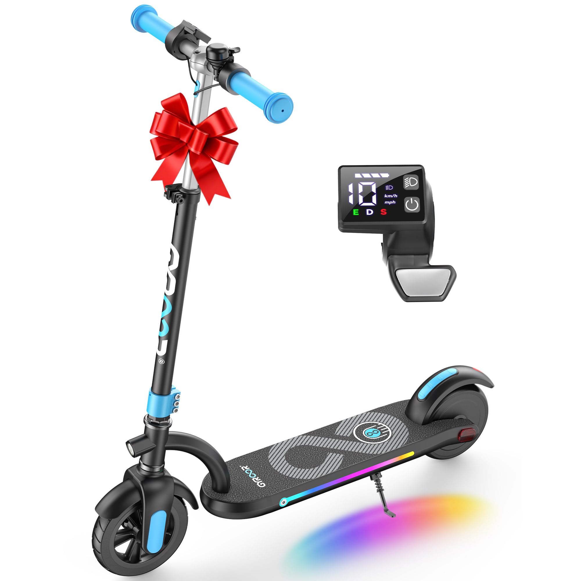 Gyroor H40 Kids Electric Scooter, 180W Motor, Up to 10 MPH, LED Display & Colorful Lights, Adjustable Height, for Boys & Girls Ages 8-12, Great Birthday Gift