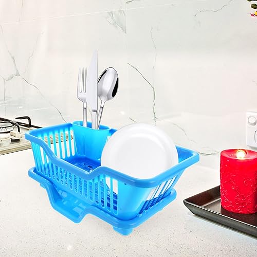 Miniatura 7 de Zerodeko Escurridor de platos de cocina con soporte para cubiertos, escurridor y boquilla de agua, escurridor de platos de plástico, cesta de