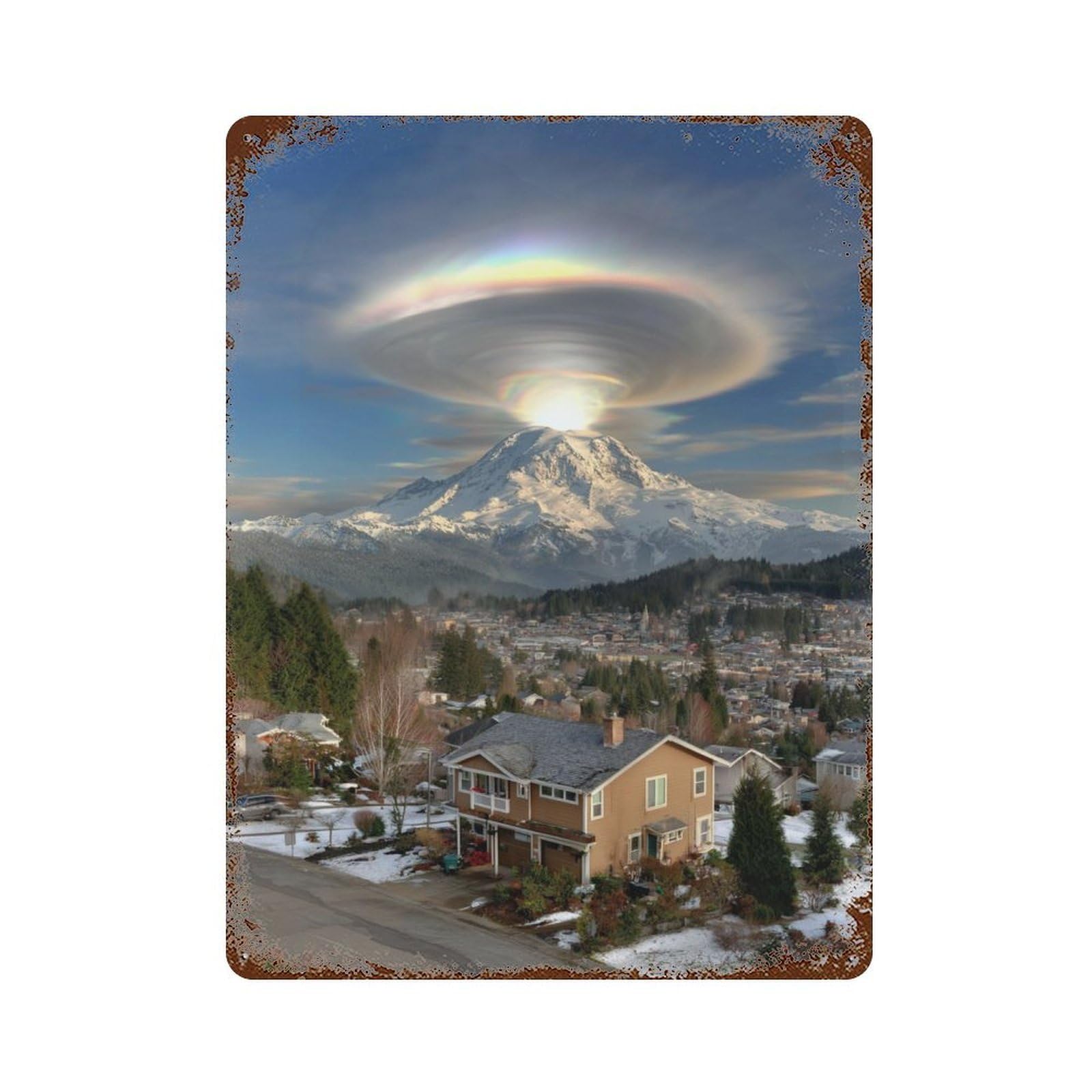 Rust Effect Halo Effect in Sky Rusty Metal Tin Sign 15.7"x11.8", Shabby Chic Decor for Garage, Bar And Workshop Decor