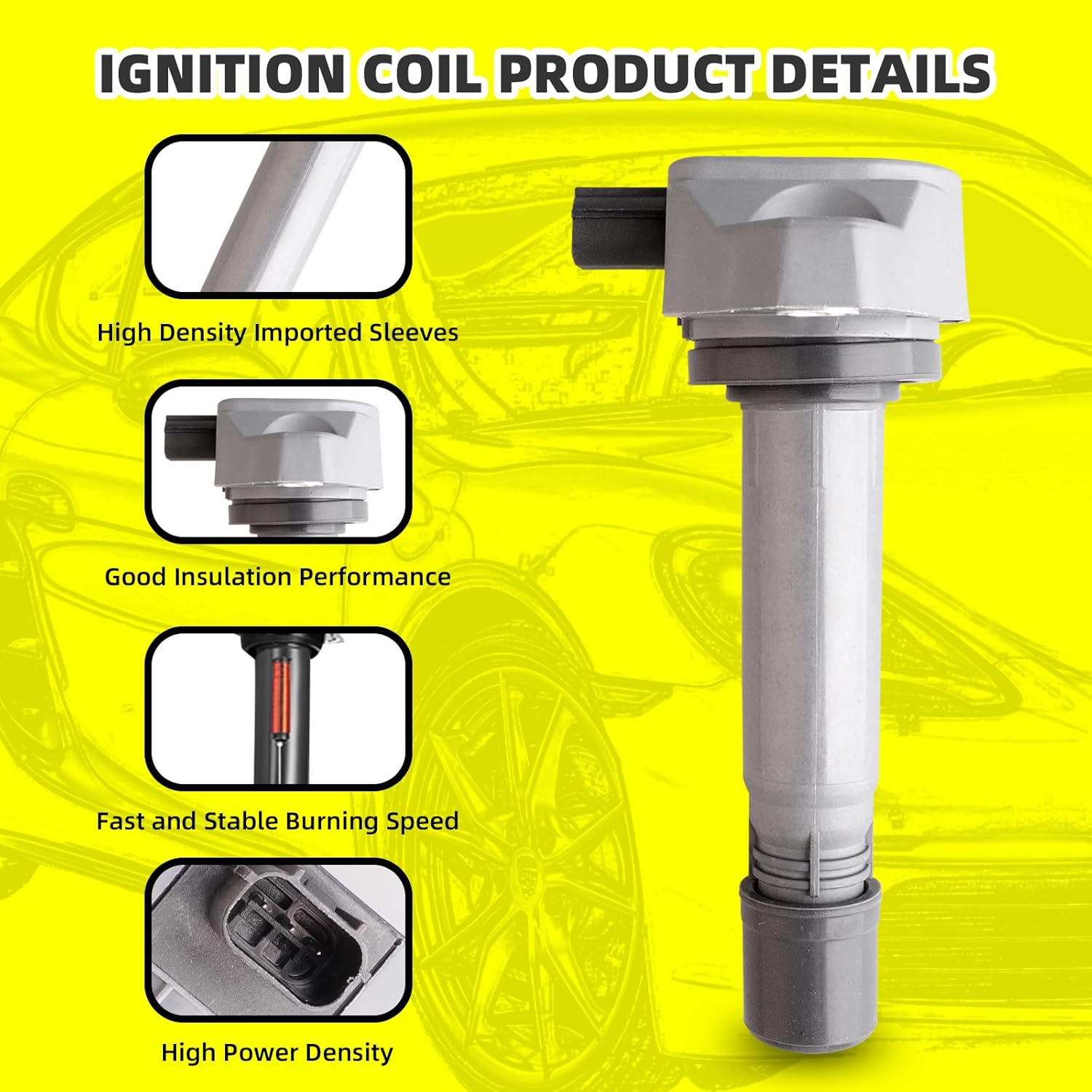 Set of 4 Ignition Coils Pack UF582 30520RNAA01 & 4 PCS Iridium Spark Plugs Compatible with Honda Civic 2006 2007 2008 2009 2010 2011 1.8L L4