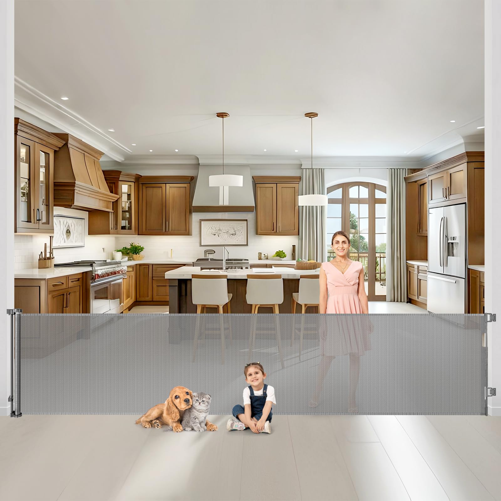 155 Inch Retractable Baby Gate Extra Large Baby Gate Extra Wide Baby Gates for Large Openings Extra Long Baby Gates for Large Openings Retractable Dog Gate Outdoor Pet Gate Child Gate for Wide Opening