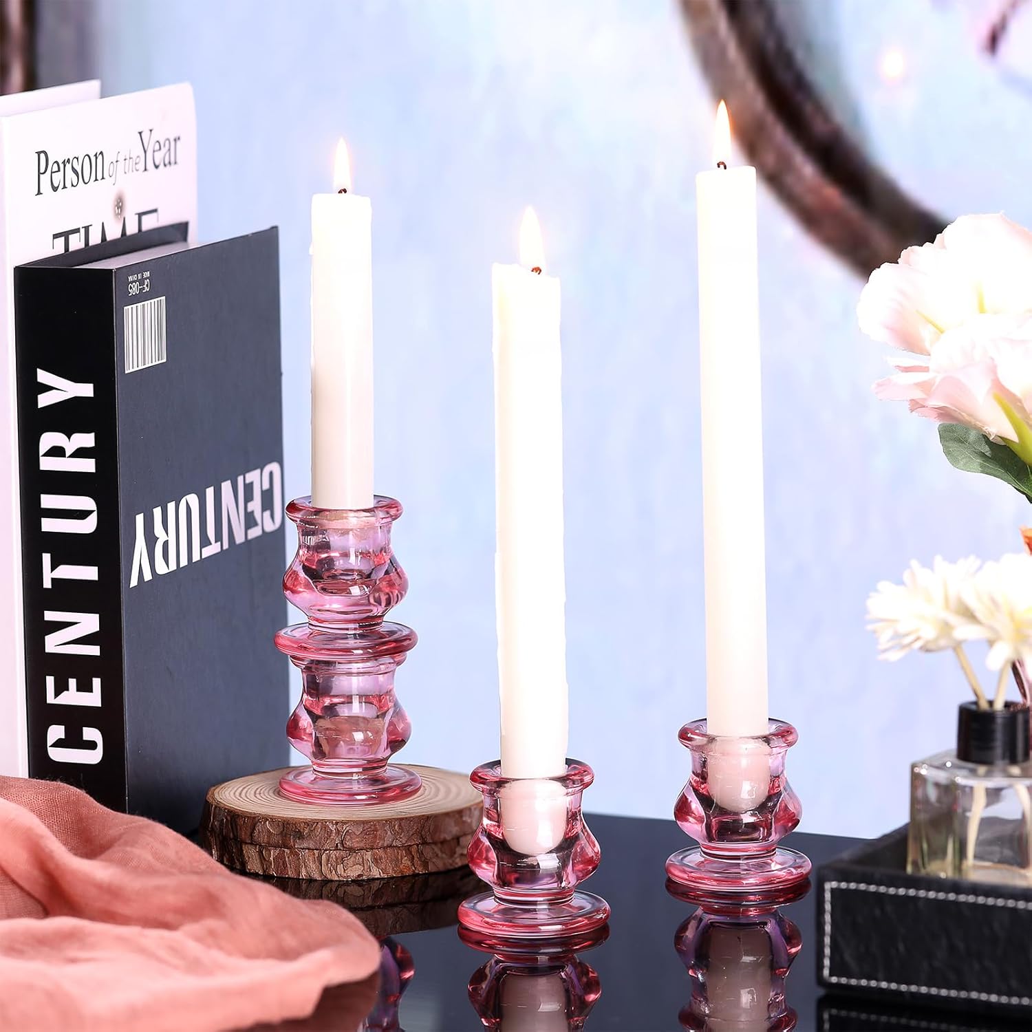 12pcs Pink Candlestick Holders, Pink Glass Candle Holders for Pillar Candles, Taper Candle and Tealight Candles, Taper Candle Holders for Wedding, Table Centerpiece - Image 5
