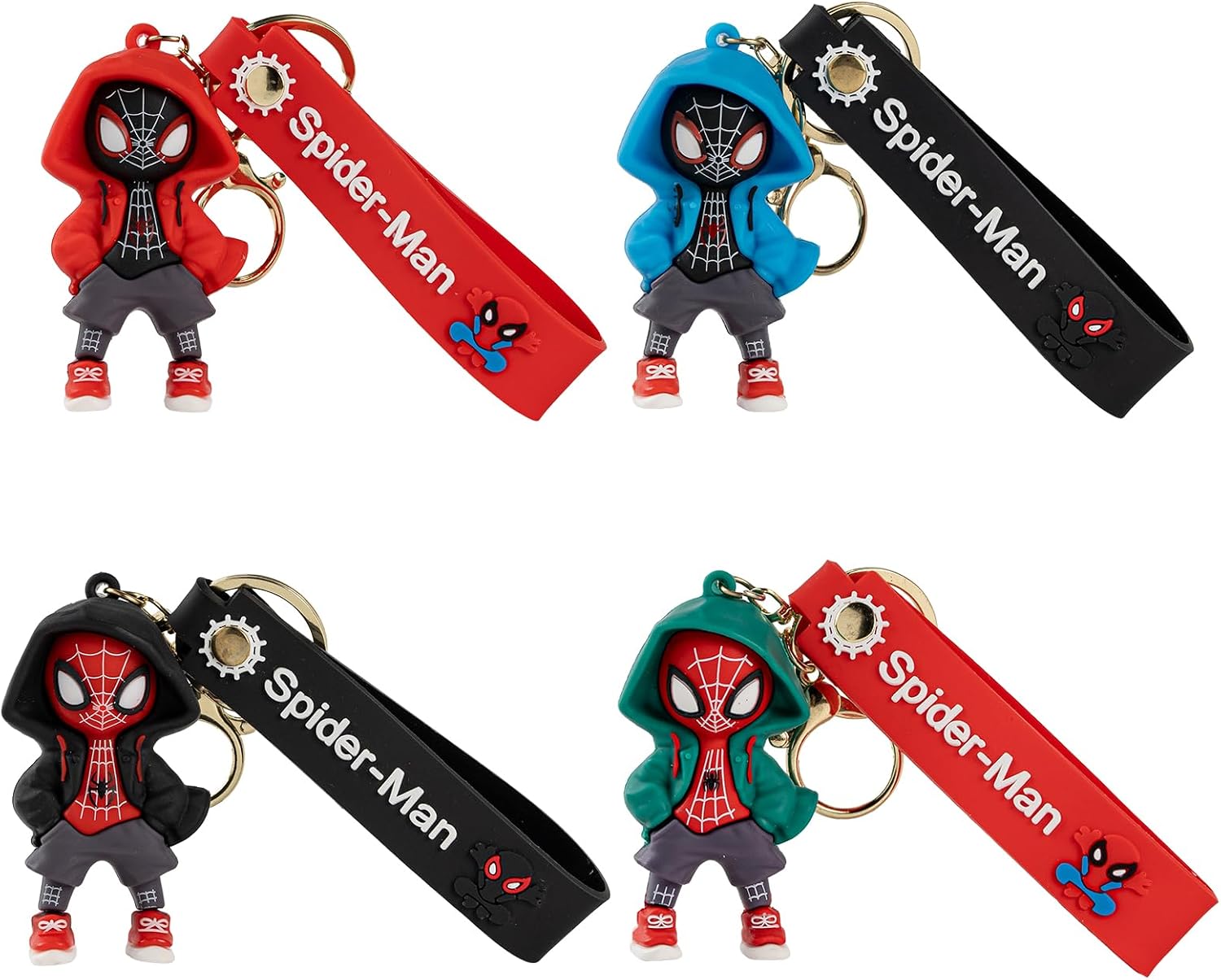 4PCS Spider Toy Keychain, Creative Spider Keychains Collectible Mini Figurine Toy, Fun Keyring Jewelry Gift for Men Women Kids