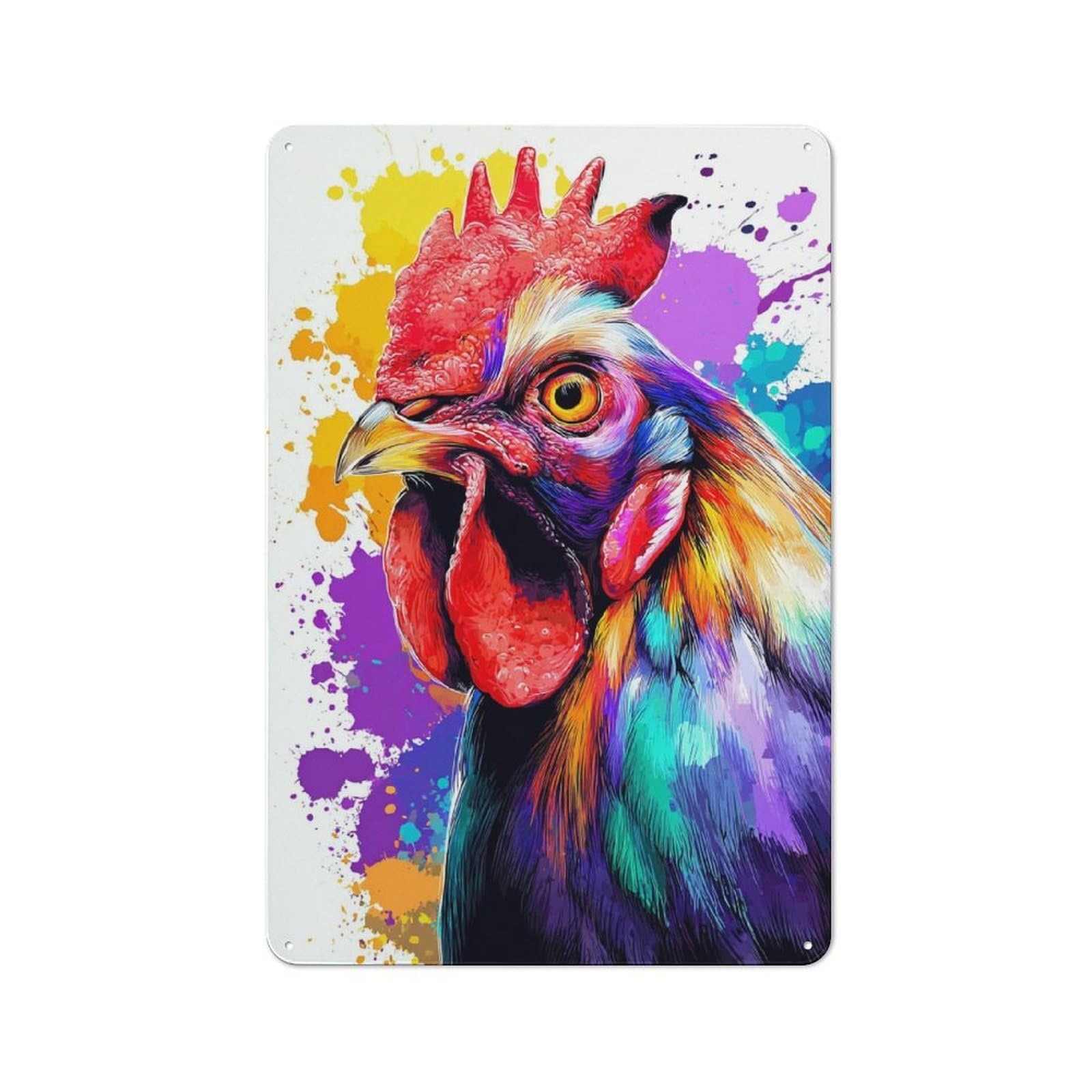 Junmoney Colorful Rooster Artwork -1 Printed Metal Sign, Clean Printed Wall Decor For City Themed Room, Study Or Gallery Wall, 30X20cm