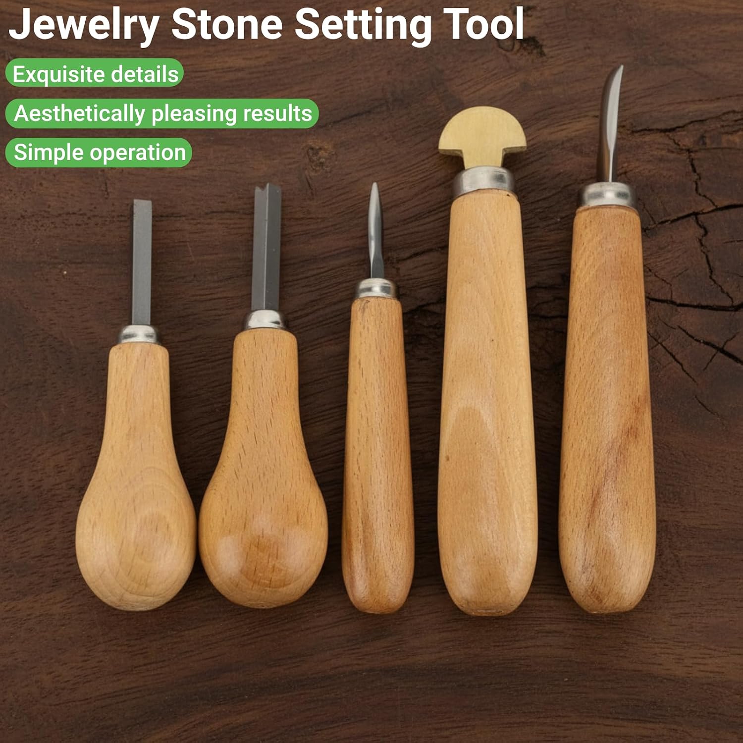 Niiyen Set of 5 Stone Setting Prong and Bezel Set Jewelry Stone Prong Pusher Craft Tool Set with Wooden Handle for Jeweler Beginners