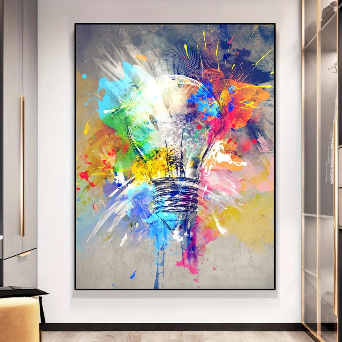 IXEHOH Große Moderne Abstrakte Leinwandbilder für Wohnzimmer, Buntes Glühbirnen Kunstwerk Aesthetic Wall Art, Vertikale Wanddeko für Büro, Dekorative Leinwanddrucke für Zuhause 30x40cm