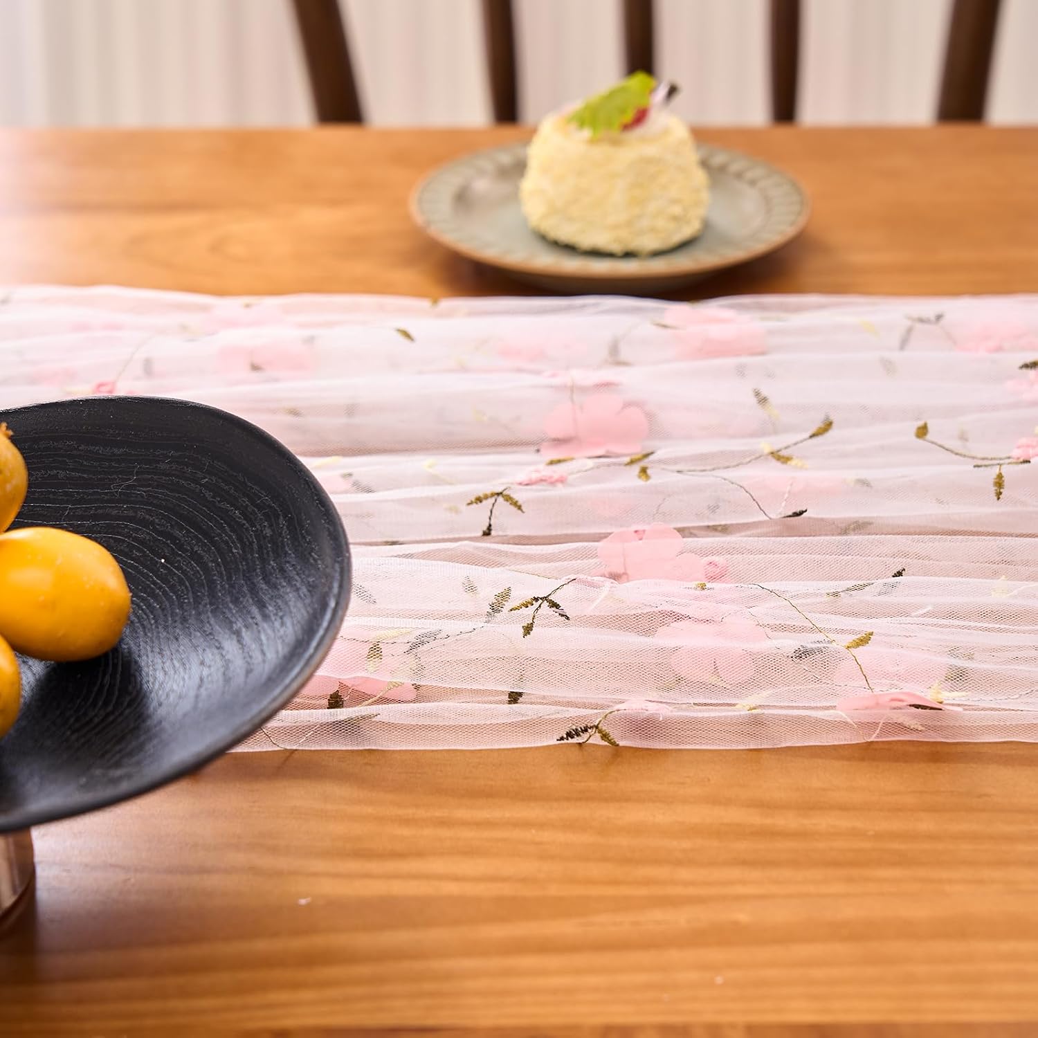vctops 2 Pack Spring Floral Pink Lace Table Runner 120 inch 10FT, Farmhouse Boho Embroidered Table Runners for Wedding Party Baby Shower Birthday Home Decor Holiday Decorations (Floral E,30"x120")