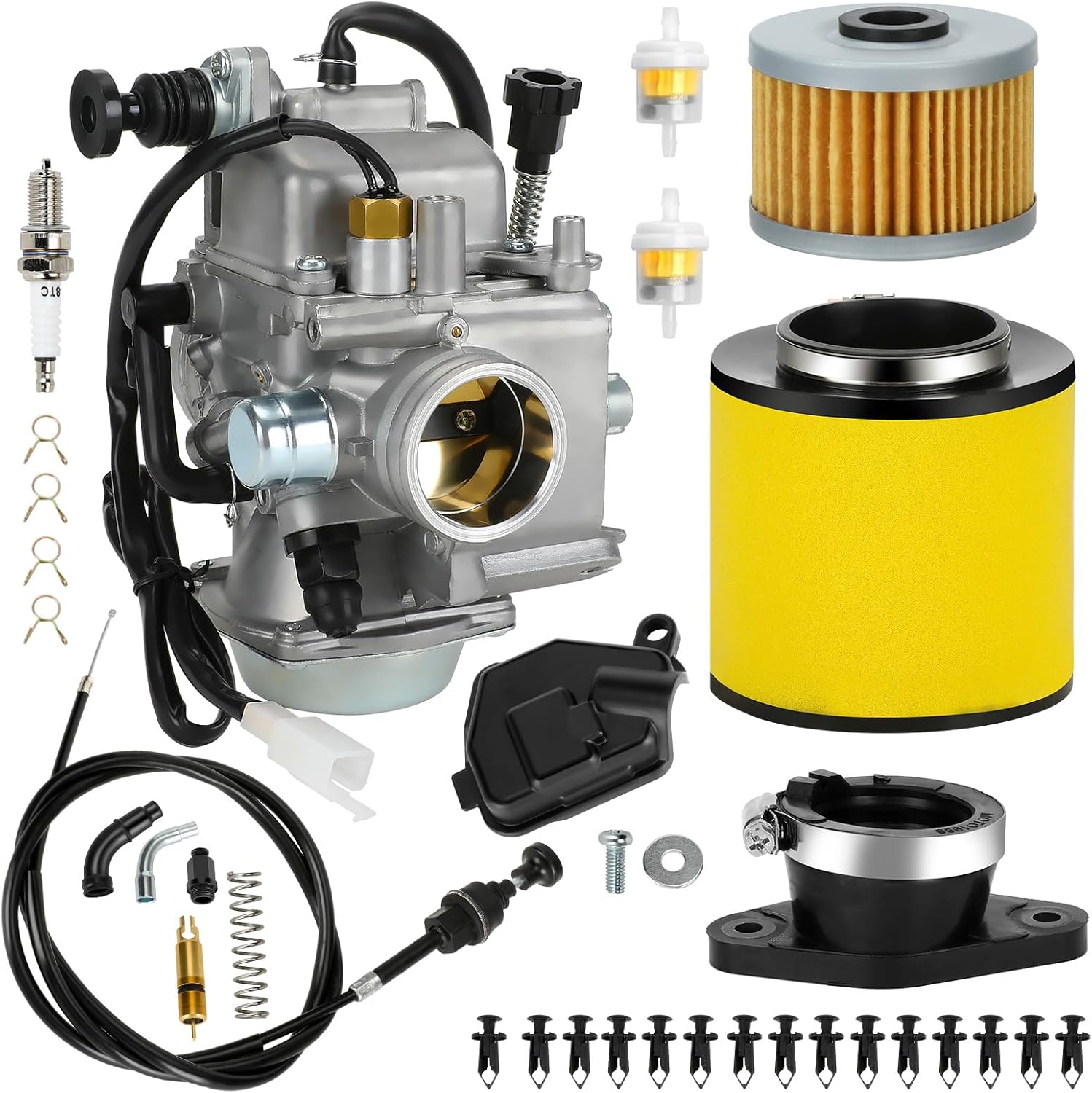 TRX350 Carburetor Kit Compatible with Rancher 350 2000-2006 TRX350TM TRX350TE TRX350ES TRX350FE Fourtrax 300 TRX300 Foreman ATV 4 Wheeler Replacement Parts with Oil Air Filter (Male Plug)