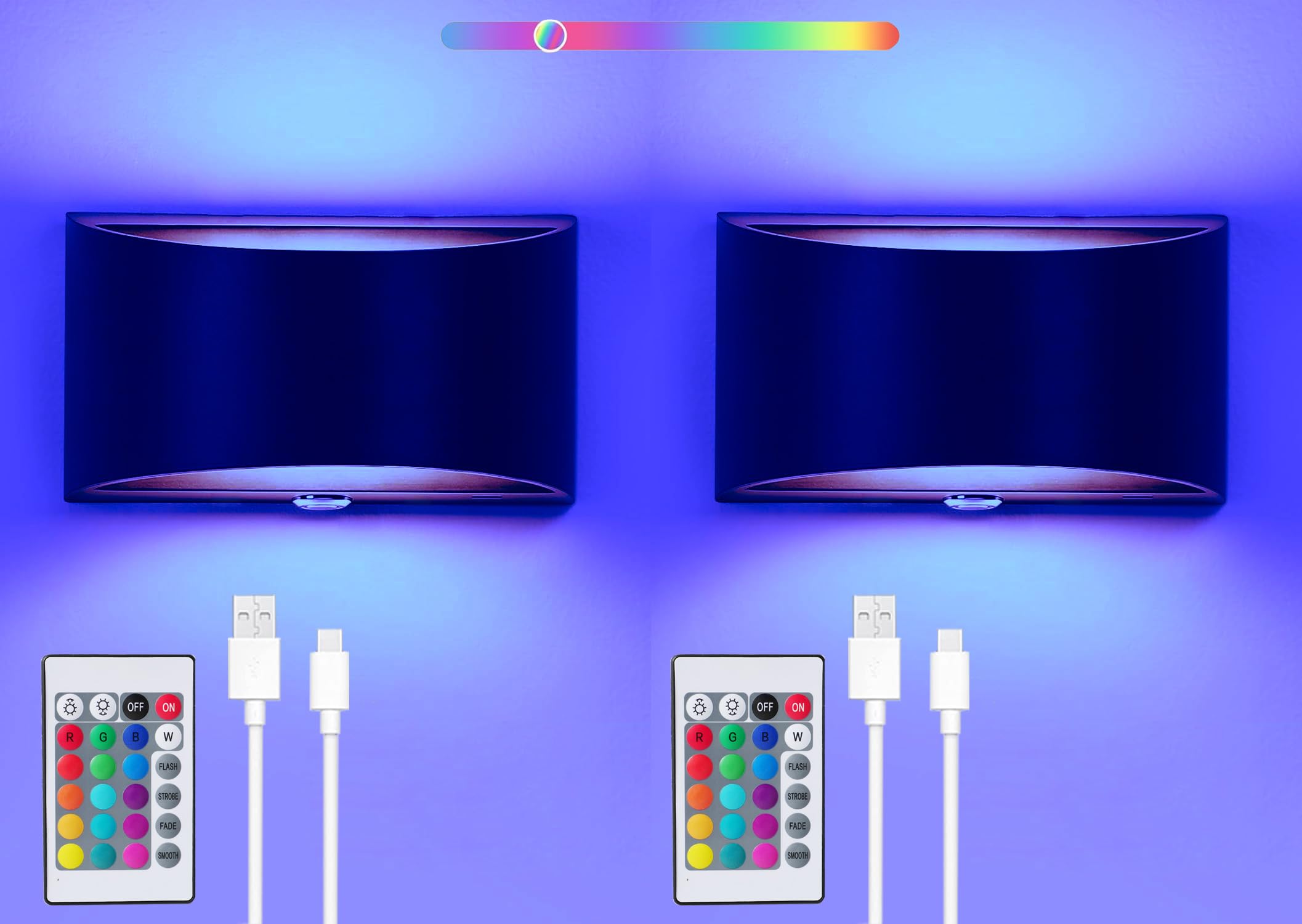 Wandleuchte Innen, Wandlampe Ohne Stromanschluss und Bohren, Dimmbar Wandleuchten mit Akku, Touch Control für Schlafzimmer Treppen Badezimmer Wohnzimmer (Schwarz, RGB 2 Stück)