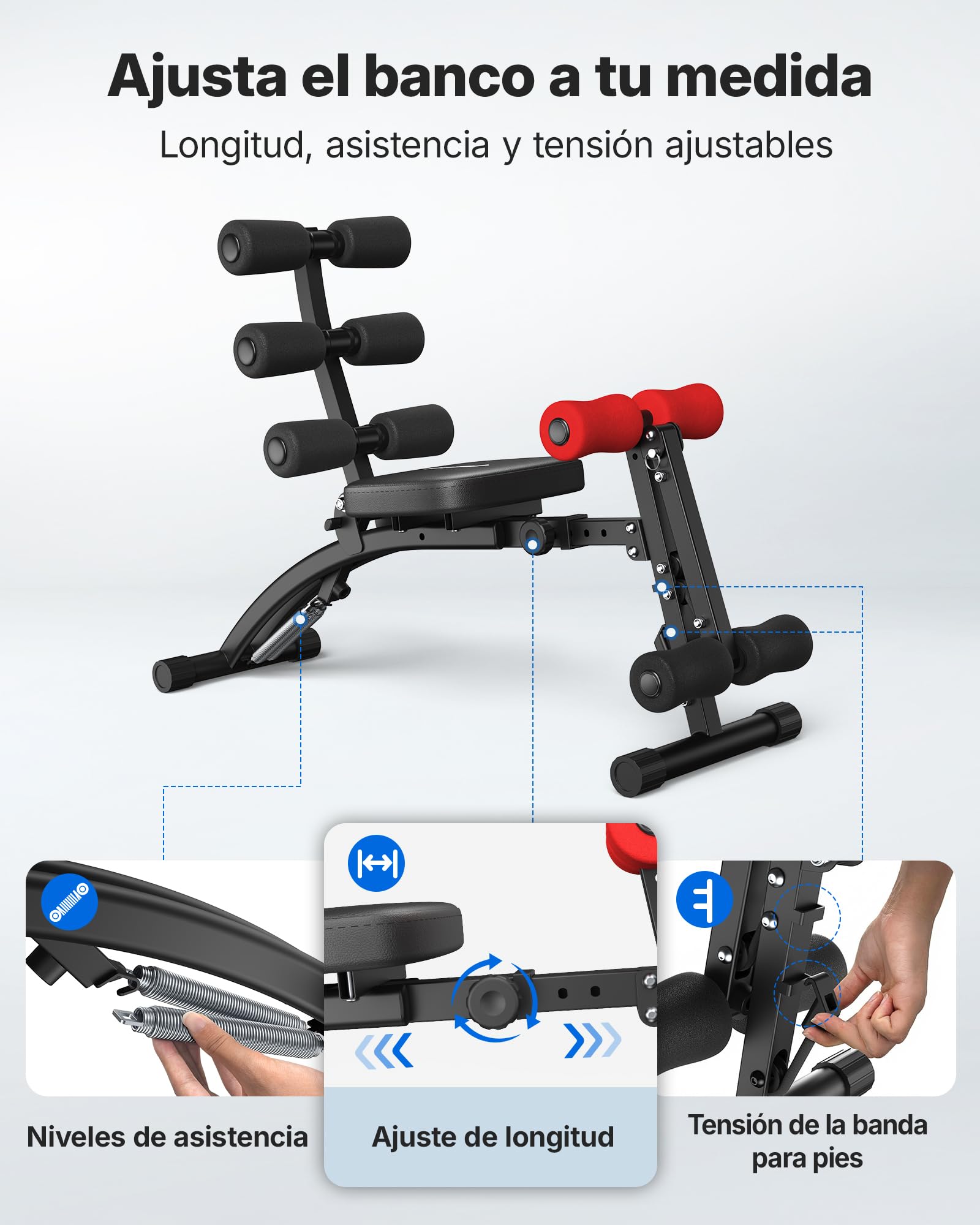 MERACH Máquina de Abdominales, Banco de Abdominales Ajustable para Gimnasio en Casa para Cintura Abdomen Caderas Piernas, Máx 136KG, para Abdominales/Bicicleta Aérea/Giros/Elevaciones de Piernas