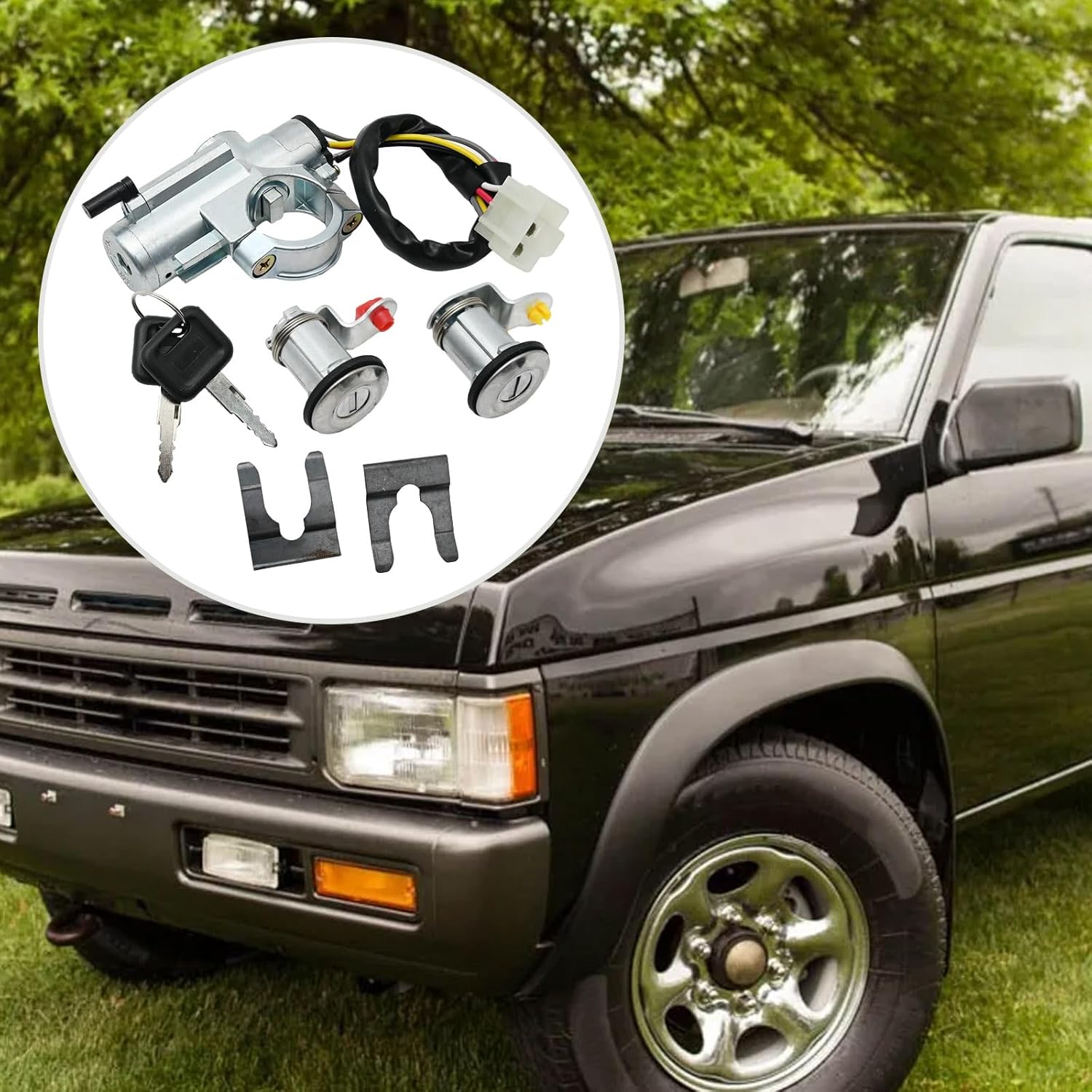 48700-01G25 Ignition Switch & Left Right Door Lock Cylinder Kit with Keys Replacement for Nissan D21 1987-1994 for Pathfinder 1987-1995, Replaces 48700-01G26 48700-75P25 H0600-01G00
