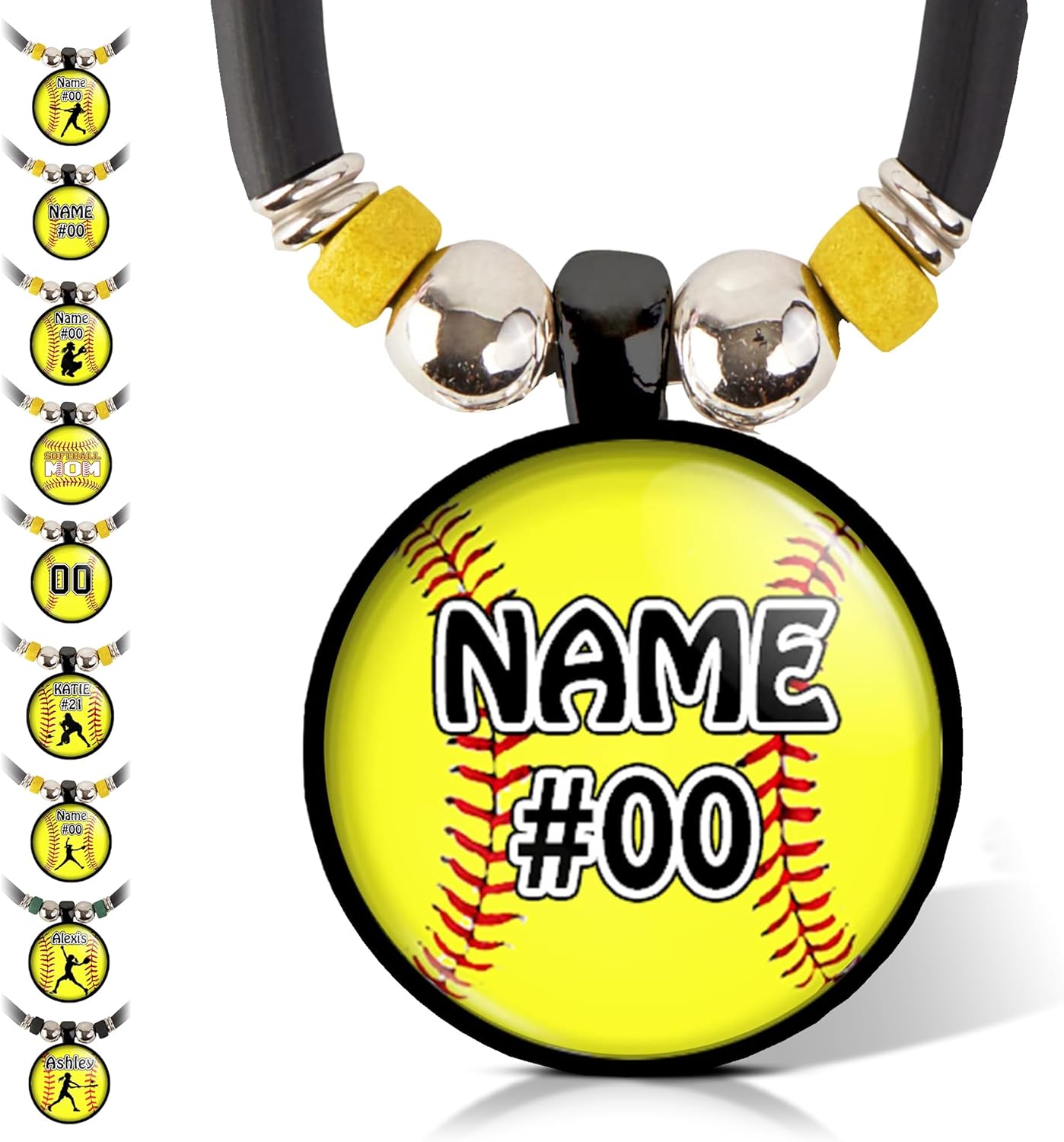 Personalized Girls Softball Pendant Necklace, Custom Softball Name and Number Charm, Softball Player Team Gift