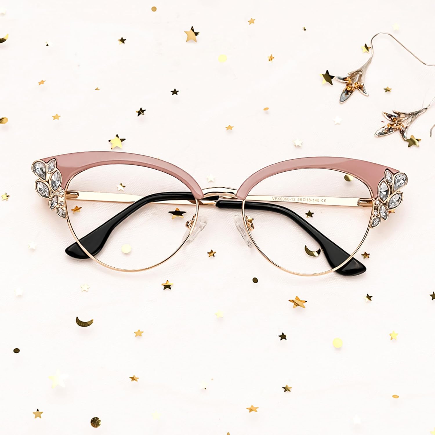 Zeelool Women's Trendy Rhinestone Oversized Cat Eye Blue Light Blocking Glasses Hearn VFX0060