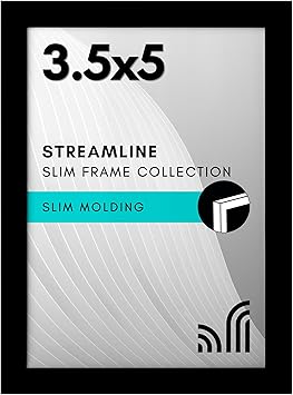 Americanflat 3.5x5 Picture Frame with Polished Plexiglass - Streamline Collection - Thin Border Picture Frame for Wall Display - Hanging Hardware Included - Black