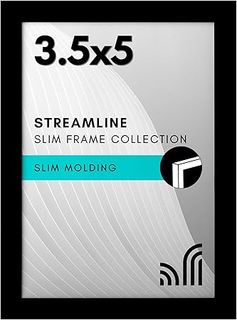 Americanflat 3.5x5 Picture Frame with Polished Plexiglass - Streamline Collection - Thin Border Picture Frame for Wall Display - Hanging Hardware Included - Black
