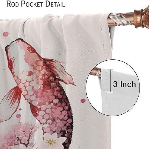 Miniatura 6 de Yin Yang - Cortinas opacas con diseño de pez Koi, flor de cerezo japonés, para oscurecer la habitación, decoración de ventana para sala de estar, 21