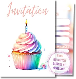 HIDEBLOOM Einladungskarten Cupcake Geburtstag Kinder Mädchen - 12 Stück - DIN A6 (10,5cm x 14,8cm) - Kinderparty - Einladungskarten Geburtstag - Cute Cupcake