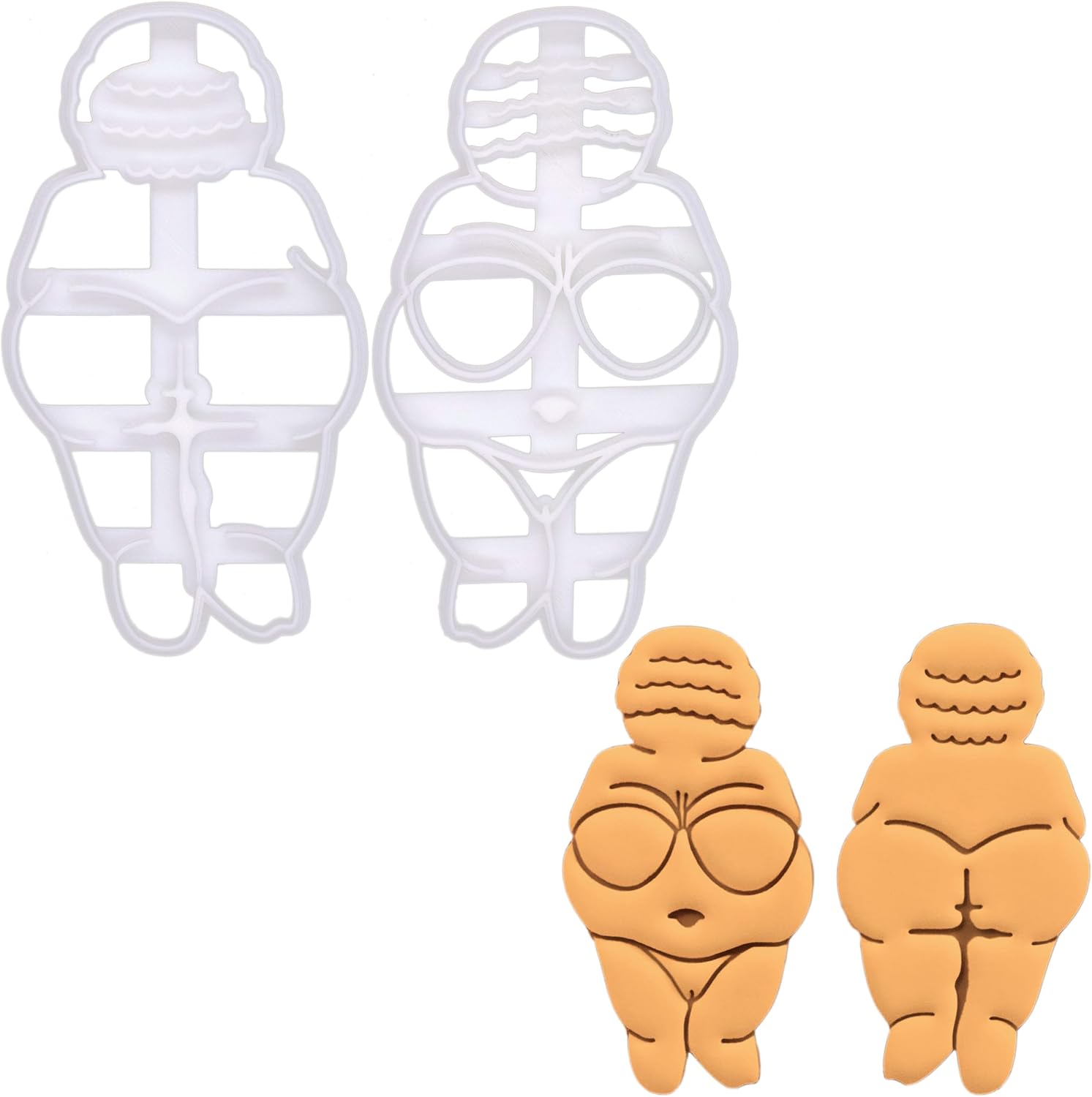 BAKERLOGY Set of 2 Venus of Willendorf Cookie Cutters (Front & Back View) - Bake Prehistoric Art Themed Cookies Inspired by Ancient Figurines, Detailed Design for Baking and Crafts