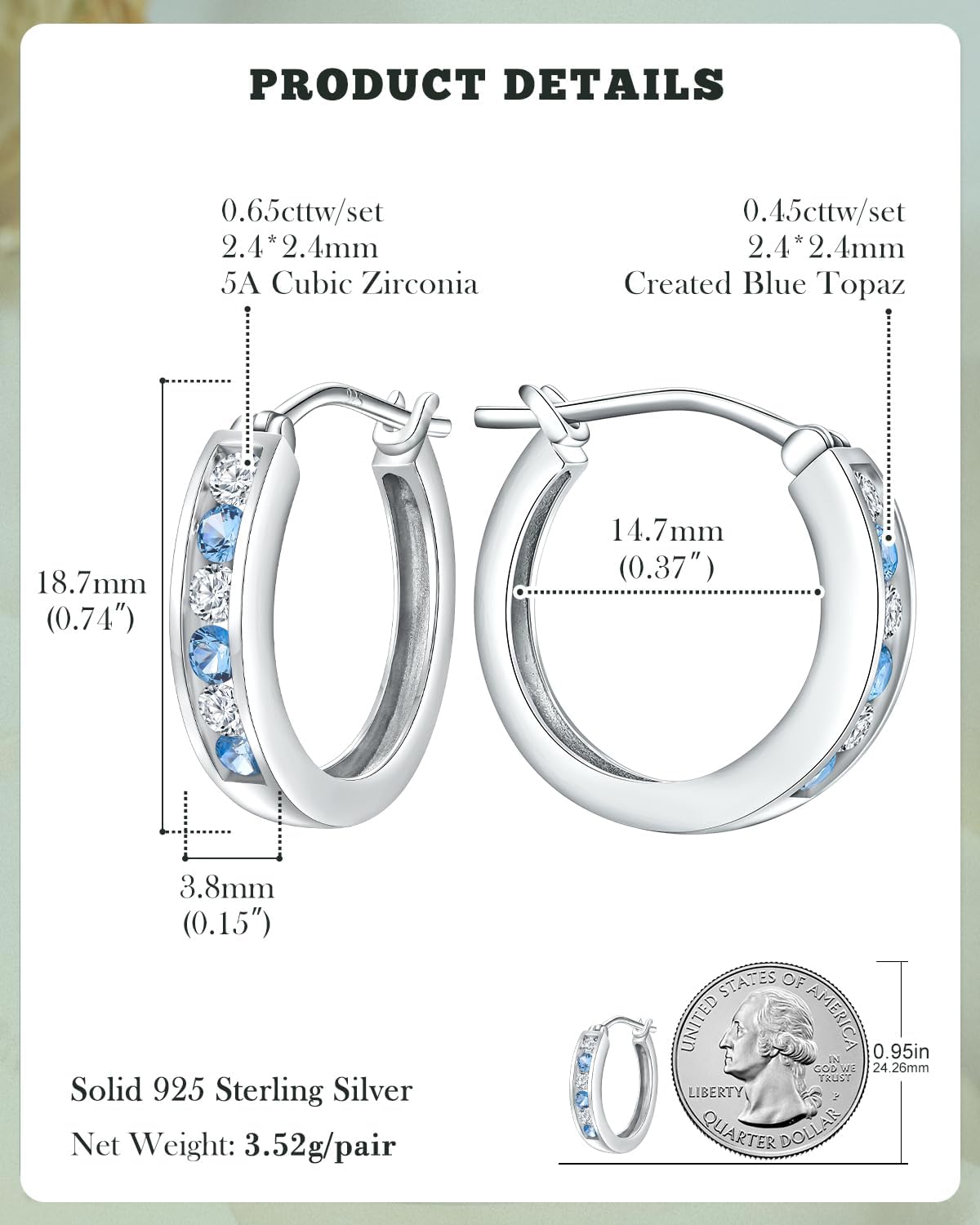 14K Gold Plated/925 Sterling Silver 18mm Birthstone Hoop Earrings for Women Hypoallergenic Lightweight Colorful Hoops (with Gift Box) - Image 5