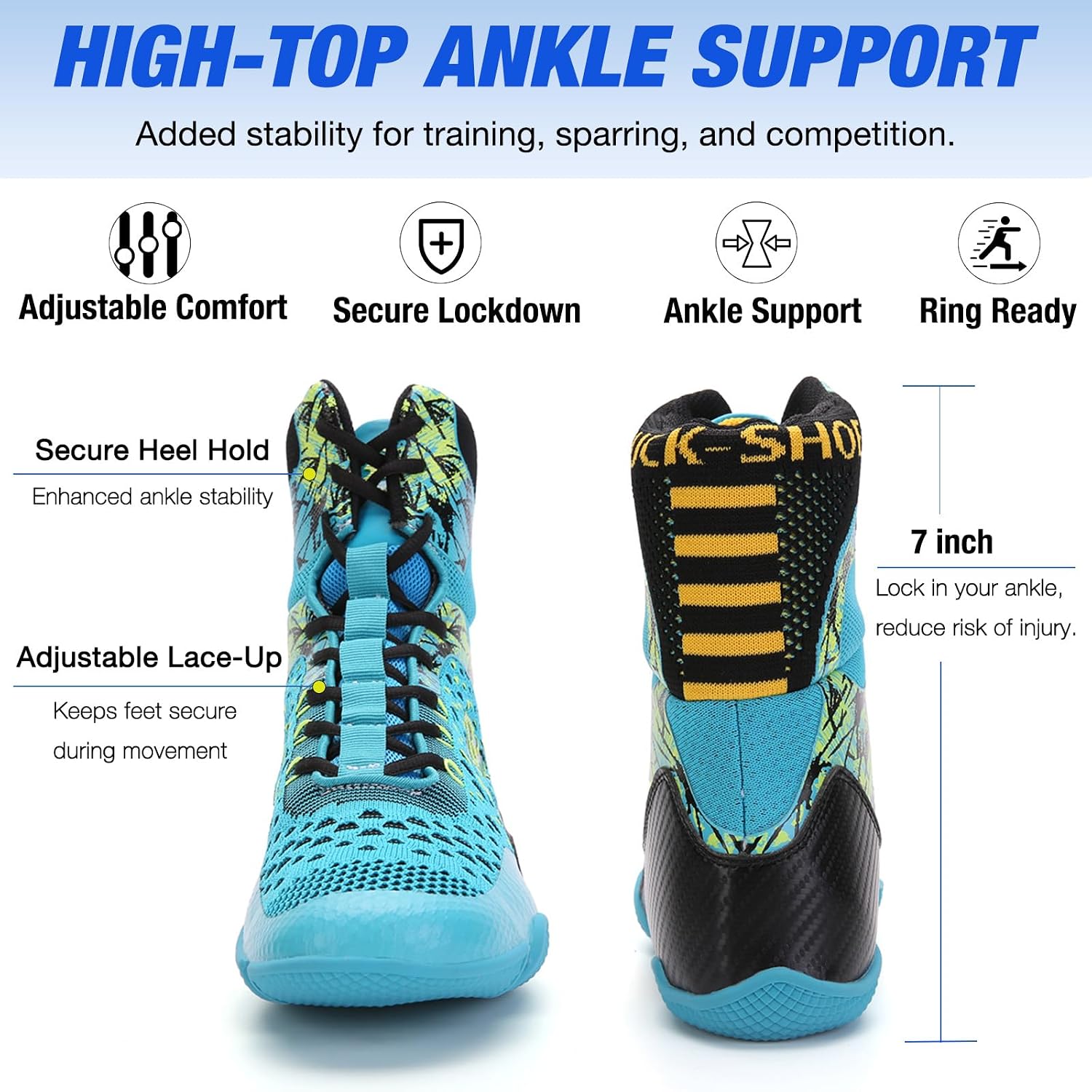 Mens Boxing Shoes High Top Lightweight Breathable Boxing Boots with Ankle Support for Training and Sparring LS198