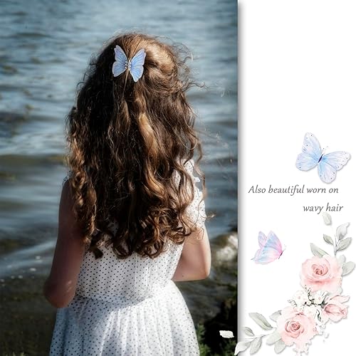 Miniatura 5 de Blue Butterfly - Juego de pinzas para el cabello medianas – 2 piezas con alas colgantes, hermosos accesorios de mariposa para el cabello para niñas