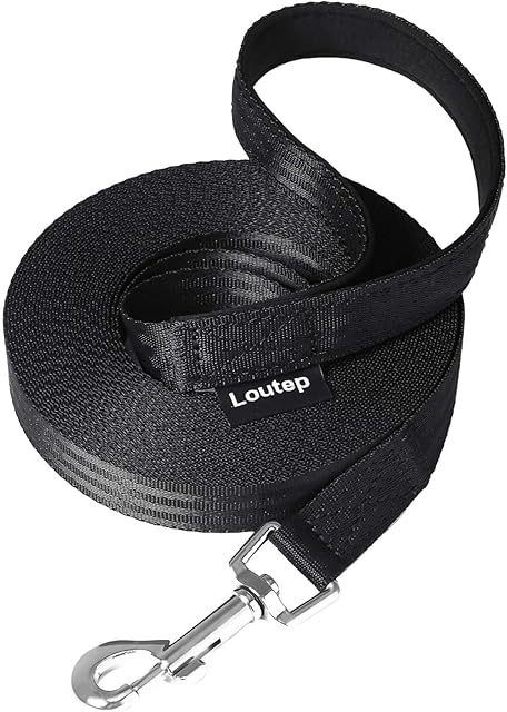 Loutep Training Lead for Dogs -5m(16ft) Black Durable Nylon Long Line Dog Lead with Padded Handle & Heavy - Duty Swivel Hook  Leash for Pet Obedience, Tracking & Camping Play