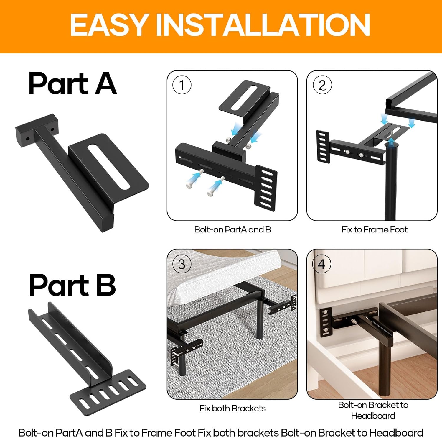 Adjustable Headboard Brackets for Metal Bed Frames – Universal Headboard Attachment Kit with Footboard Extension | Fits Twin, Full, Queen, King Beds, 2 Pack (Black)