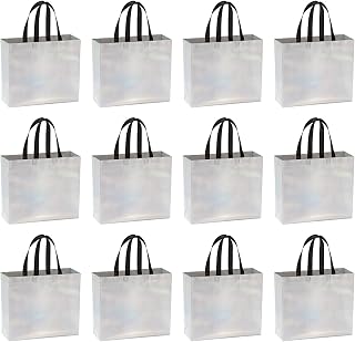 PATIKIL Rainbow Colors Gift Bags with Laser Coating, 12pcs Reusable Goodie Bags with Handle for Wedding Birthday Party Shopping Cosmetic, 12.6" x 4.7" x 11"