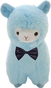 AngelGift Cute Big Soft Plush Llama Alpaca Sheep Stuffed Animals Toy Cushion Doll, Bow Tie Lamb Plushie Toys Best Birthday Xmas Fiesta Great Gifts for The Children Kids Baby Toys Blue, 7" /17cm