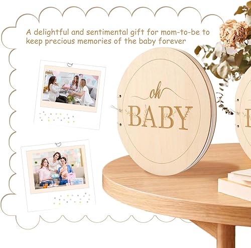 Miniatura 7 de Torribaly Libro de invitados y bolígrafo de madera para baby shower, libro de recuerdos de primer año, libro de recuerdos jornal, libro de inicio de