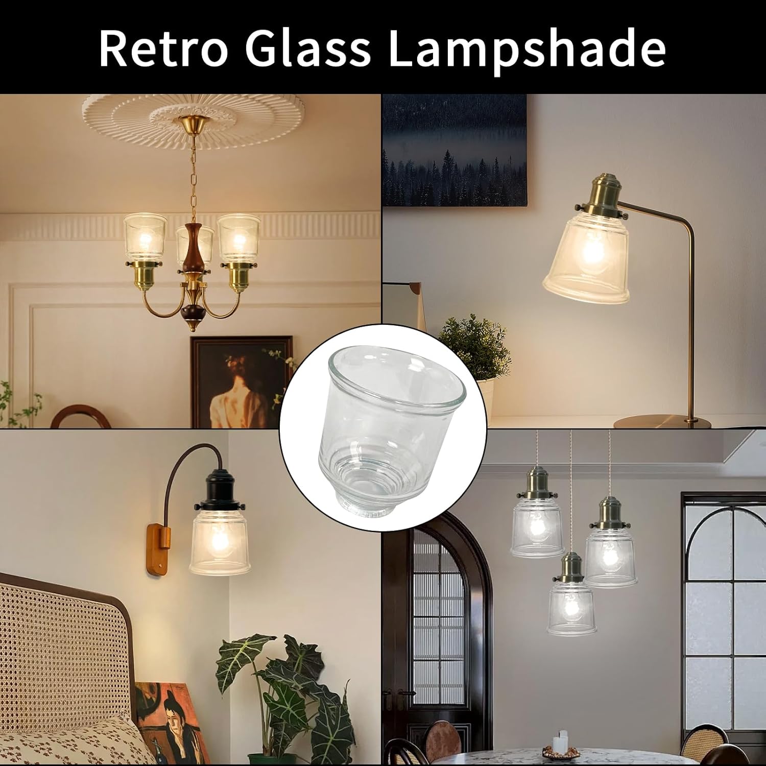 HonoDing Ceiling Lamp Replacement Shade Set of 4, Glass Ceiling Fan Light Covers, Clear Glass Lamp Shade for Ceilings Fan Light Chandelier Wall Sconce, Easy to Install