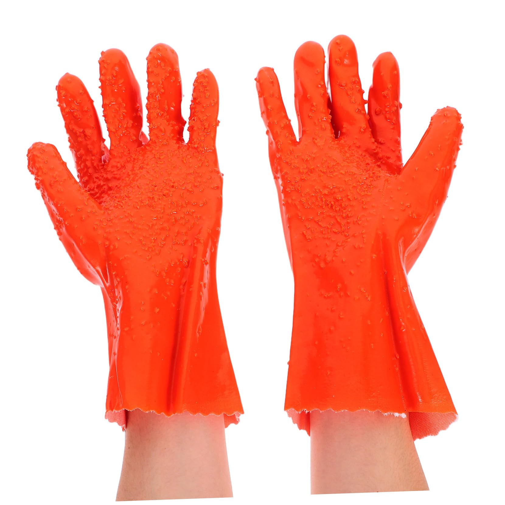 NUOBESTY Guanti Impermeabili in Pvc Arancia, 6 Paia, Antiscivolo | Resistenza a Olio, Adatti per Pulizia e Lavoro Industriale, Finitura Robusta